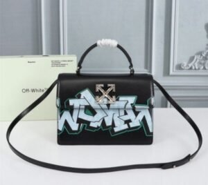 Off-White Leather Hand Held Black Graffity Jitney 1.4 Shoulder Bag (8853 Black Graffity)