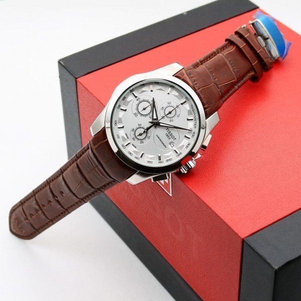TISSOT 1853 PRIMIUM QUALITY BROWN-SILVER LEATHER WATCH' - Image 2