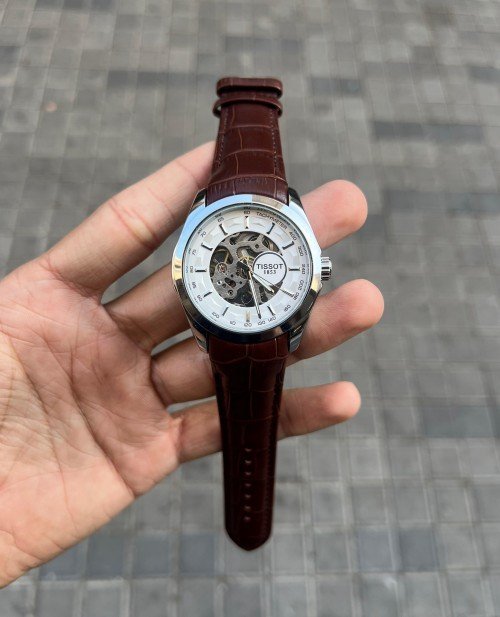 TISSOT 1853 AUTOMATIC PRIMIUM QUILTY BROWN-SILVER LEATHER WATCH - Image 2