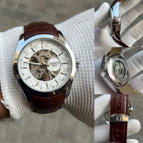 TISSOT 1853 AUTOMATIC PRIMIUM QUILTY BROWN-SILVER LEATHER WATCH - Image 3