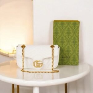Gucci GG Marmont Matelasse Shoulder Bag With OG Box & Dust Bag (White-729)(BSB)