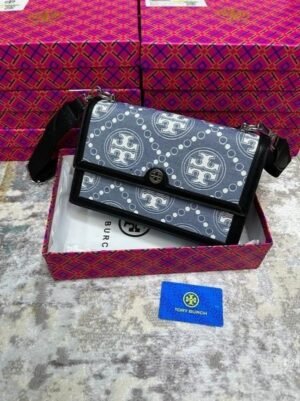 Tory Burch T Monogram Shoulder Bag With Adjustable Strap With OG Box & Dust Bag (Black - 616)(BSB)
