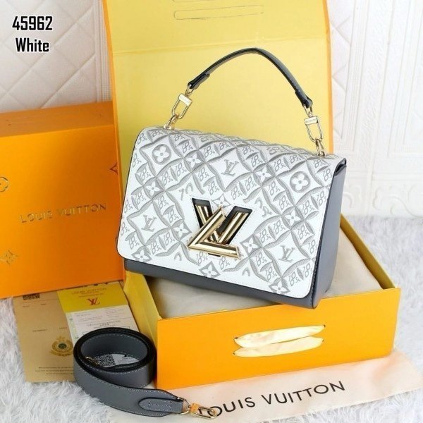 Louis Vuitton Embroidered Twist Logo Premium Double Box Bag With Shoulder Strap (45962-White_Grey)(LB) - Image 2