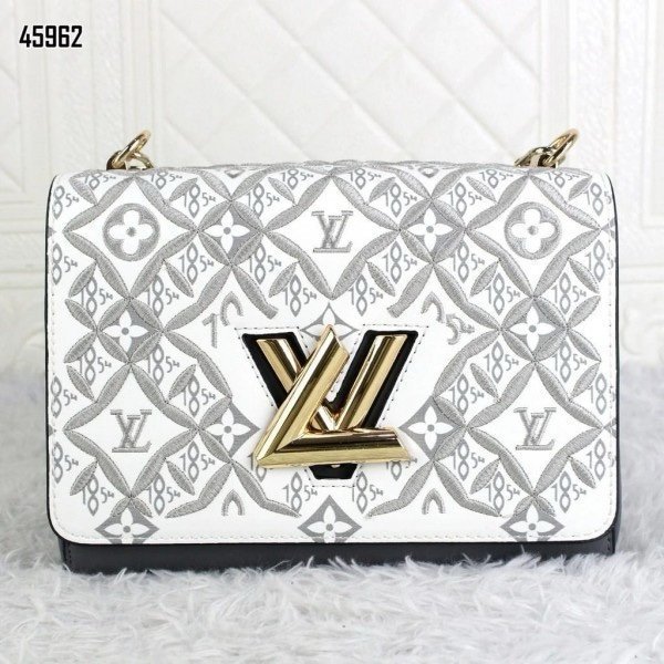 Louis Vuitton Embroidered Twist Logo Premium Double Box Bag With Shoulder Strap (45962-White_Grey)(LB) - Image 5