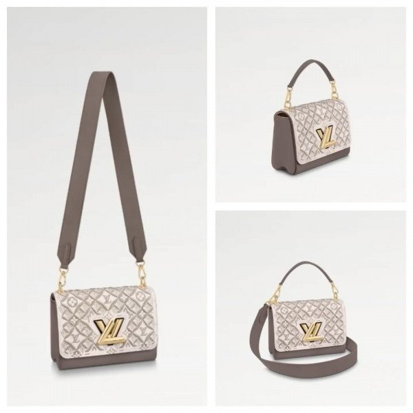 Louis Vuitton Embroidered Twist Logo Premium Double Box Bag With Shoulder Strap (45962-White_Grey)(LB) - Image 9