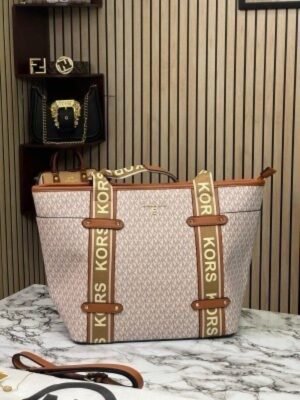 Michael Kors Maeve Monogram-Print Tote Bag With Dust Bag (Beige Brown 22314)