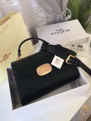 Coach Eliza Top Handle Premium Crossbody Bag With OG Magnetic Gift Box & Dust Bag (Black-911)(BSB)