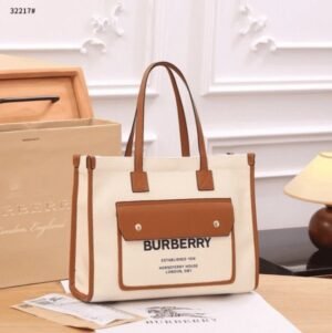Burberry Horseferry London Tote Bag With Dust Bag (White_Brown-986)(BSB)