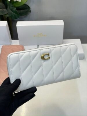 Coach Accordion Pillow Zipper Wallet With OG Box Dust Bag (White-854)(BSB)