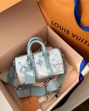 Louis Vuitton LV M22527 Keepall Bandouliere 25 Monogram Travel Speedy With OG Box & Dust Bag (Blue - 648)(BSB)