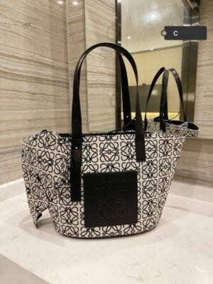 Loewe Elephant Anagram Premium Edition Basket Tote Bag With Dust Bag (Black - 700)(BSB)