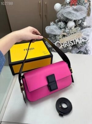 Fendi Baguette Twist Premium Shoulder Crossbody Bag With OG Box & Dust Bag & 2 Belts (Pink-930)(BSB)