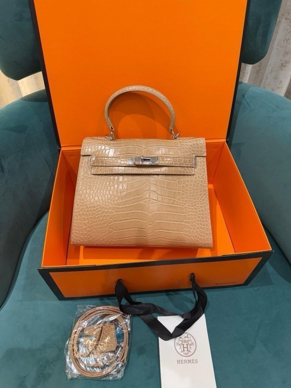 Hermes Blanc Crocodile Niloticus Khakhi Encrusted Birkin Bag With OG Box & Dust Bag (1080 Khakhi) - Image 2