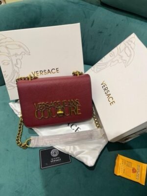 Versace Jeans Couture Saffiano Lock Crossbody Bag With OG Gift Box & Dust Bag (Red - VA029)(LB)