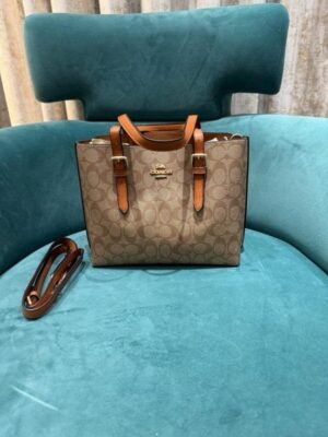Coach Mollie Leather Tote Bag With Dust Bag & Shoulder Strap (C23021_Apricot_Brown)(LB)