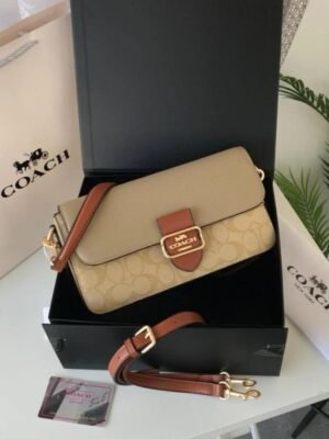 Coach Morgan 27 Shoulder Bag With OG Box & Dust Bag (5710_Apricot_Khakhi)(LB)