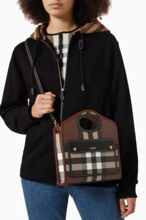 Burberry Mini Checkered Leather Tote Bag With OG Box & Dust Bag 2733 Grey Grid(LB)