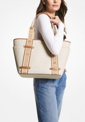 Michael Kors Maeve Monogram Print Tote Bag With Dust Bag (Beige Brown 22314)