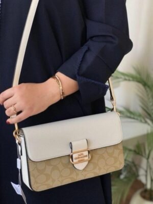 Coach Morgan 27 Shoulder Bag With OG Box & Dust Bag (5710_Apricot_whiteBeige)(LB)