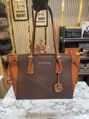 Michael Kore Voyager Leather Satchel Shoulder Bag With Dust Bag (19028_Coffee_Brown)(LB)