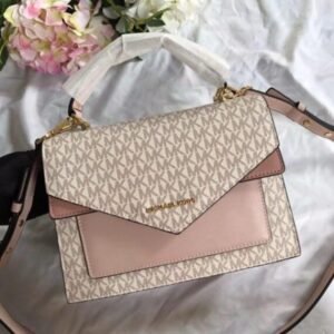 Michael Kors Mk Ludlow Signature Leather Satchel Bag With Box White Pink 3323(LB)