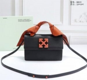 Off-White 1.4 Jitney Bag With Orange Black arrows At Front Shoulder Bag (88531 Orange Heather Handle Knots)(LB)