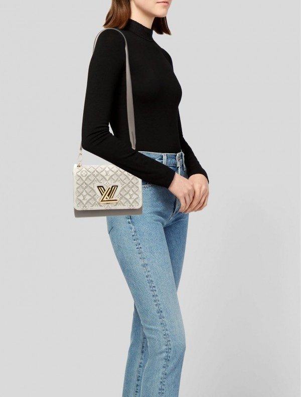 Louis Vuitton Embroidered Twist Logo Premium Double Box Bag With Shoulder Strap (45962-White_Grey)(LB) - Image 3