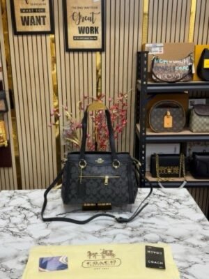 Coach Womens Signature Canvas Kailey Carryall Handbag With DustBag (C506-BLACK)(MT)