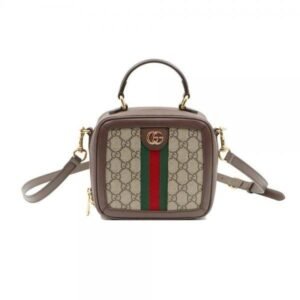 Gucci Brown Leather Ophidia Mini Top Handle 2WAY Bag with magnet box 379(BR)