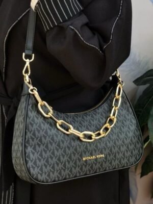 Michael-Michael-Kors Cora Medium Signature PVC Zip Pouchette Crossbody Bag Brown with box 376(BR)