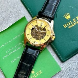 ROLEX AUTOMATIC WATCH BLACK GOLD LEATHER BELT WITH OG BOX