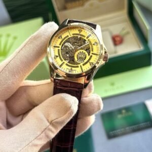 ROLEX AUTOMATIC WATCH BROWN GOLD LEATHER BELT WITH OG BOX