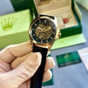 ROLEX AUTOMATIC WATCH BLACK GOLD LEATHER BELT WITH OG BOX