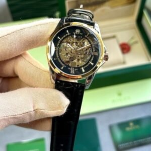 ROLEX AUTOMATIC WATCH GOLD BLACK LEATHER BELT WITH OG BOX