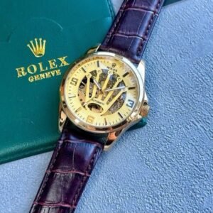 ROLEX AUTOMATIC WATCH BROWN GOLD LEATHER BELT WITH OG BOX