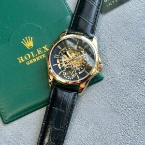ROLEX AUTOMATIC WATCH BLACK GOLD LEATHER BELT WITH OG BOX