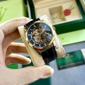 ROLEX AUTOMATIC WATCH BLACK GOLD LEATHER BELT WITH OG BOX