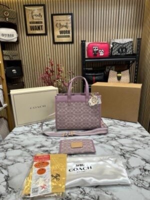 COACH LUXURY TOTE WITH ORIGINAL BOX AND DUST BAG PREMIUM QUALITY & DOUBLE BOX [ PURPLE]